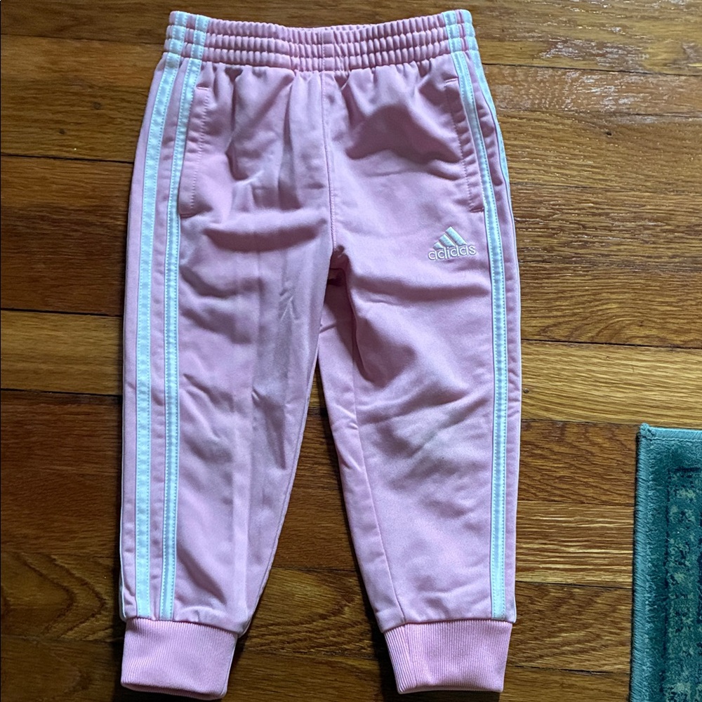 Adidas Kids Light Pink Joggers with Aqua Stripes